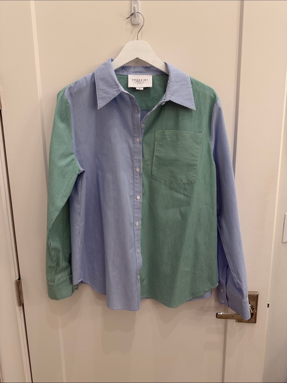The Shirt by Rochelle Behrens Blue & Green Striped Button-Down Boyfriend Shirt